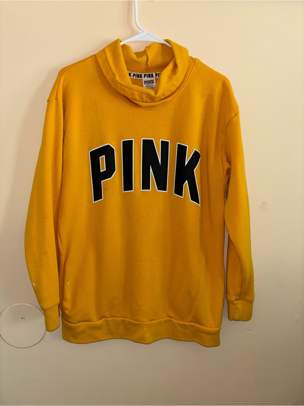 PINK Victoria's Secret Turtleneck Sweatshirt in Mustard Yellow with Black Logo